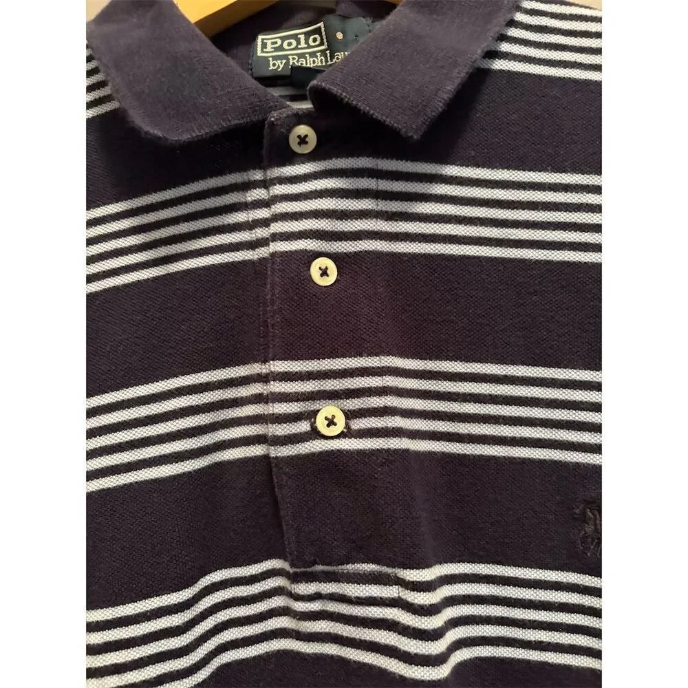 Polo Ralph Lauren Men's Large Blue Striped Short Sleeve Polo Shirt